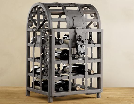 The Metal Wine Cage: wine bottles under tight security
